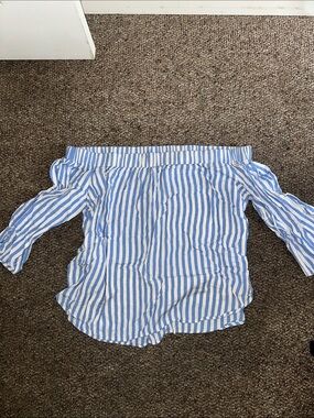 Old Navy Blue and White Striped Off-Shoulder Blouse